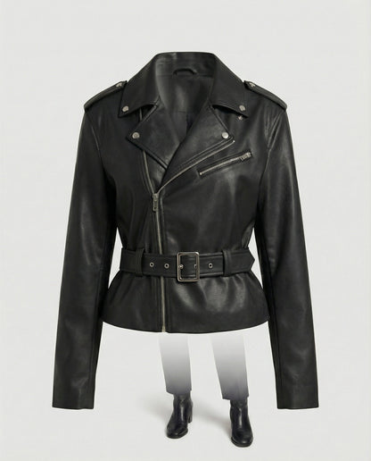 Leder Bikerjacke Damen Kurz Tailliert