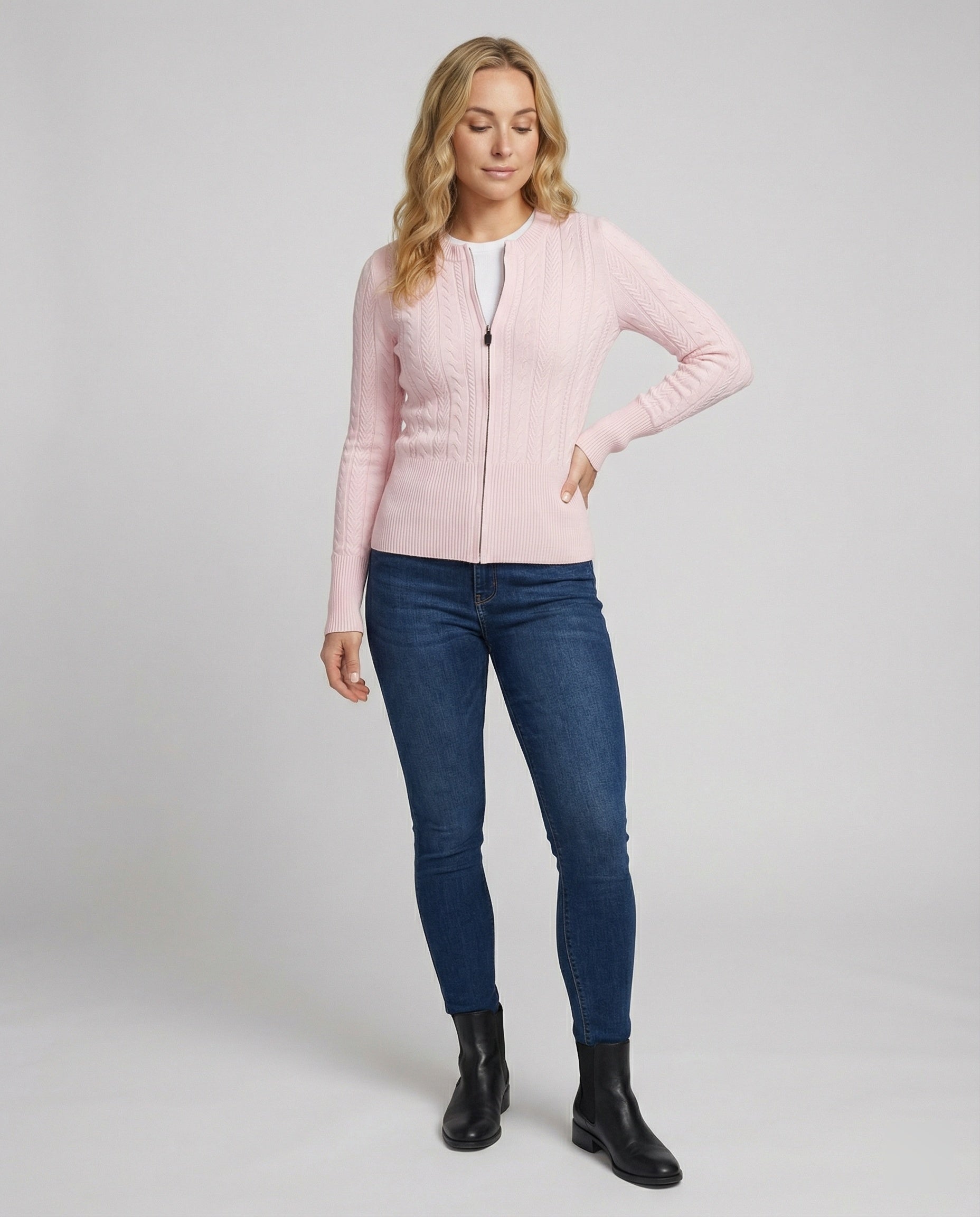 Moderner Damen Zopf-Cardigan Lang Metallreißverschluss - Norvielle
