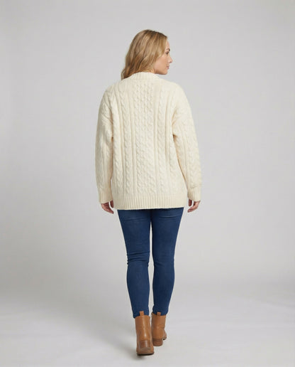 Damen Zopf-Cardigan V-Ausschnitt Knöpfe