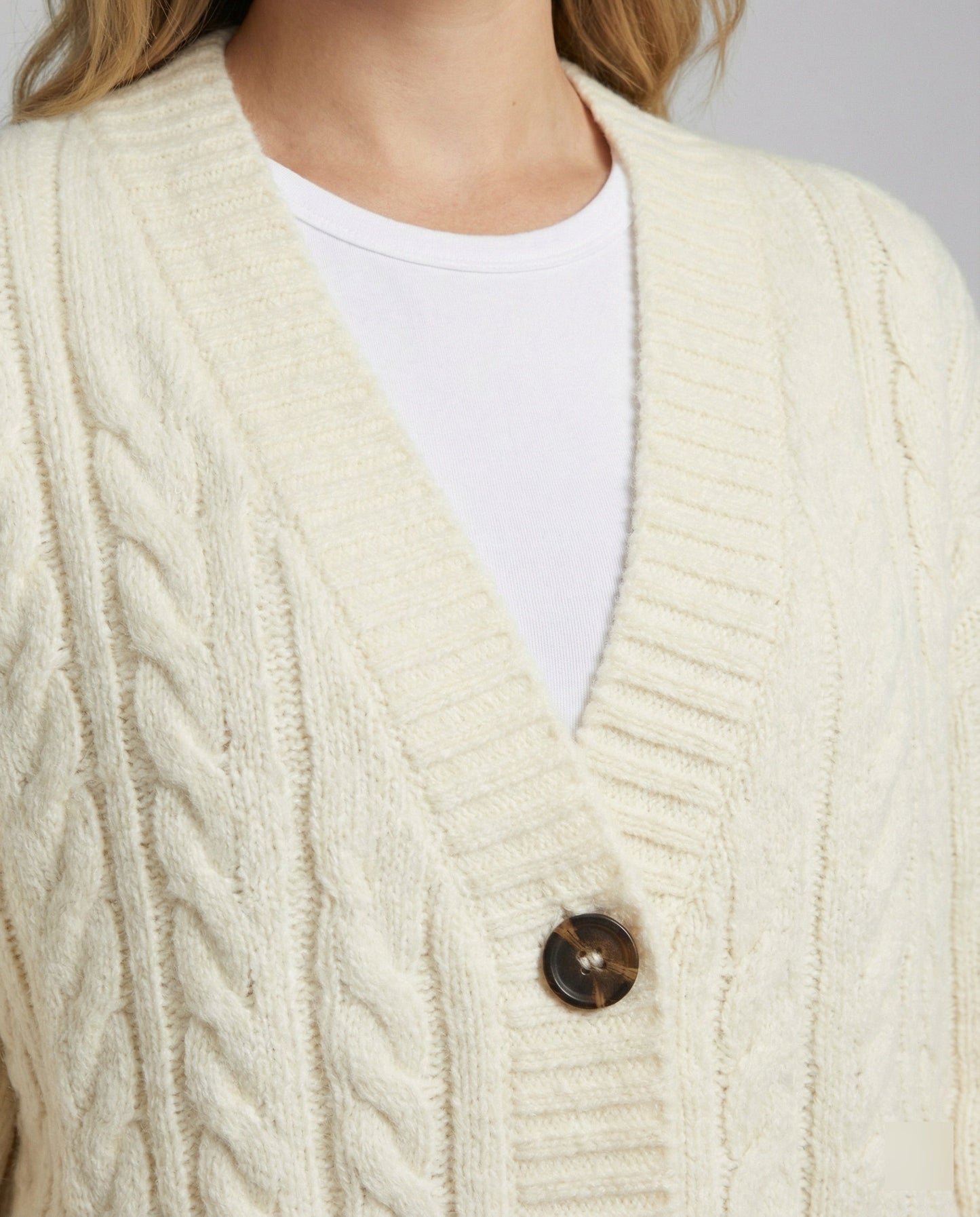 Damen Zopf-Cardigan V-Ausschnitt Knöpfe