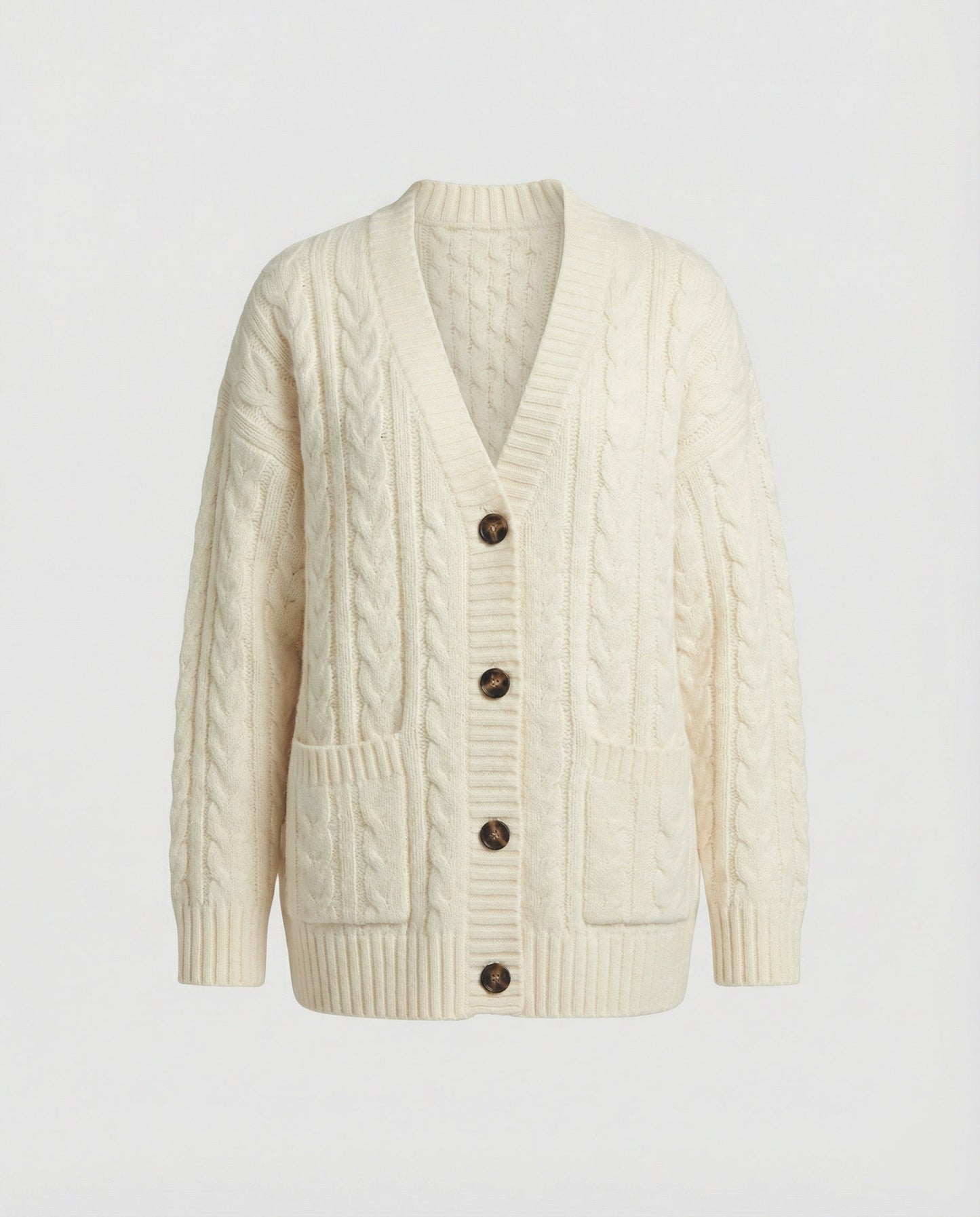 Damen Zopf-Cardigan V-Ausschnitt Knöpfe