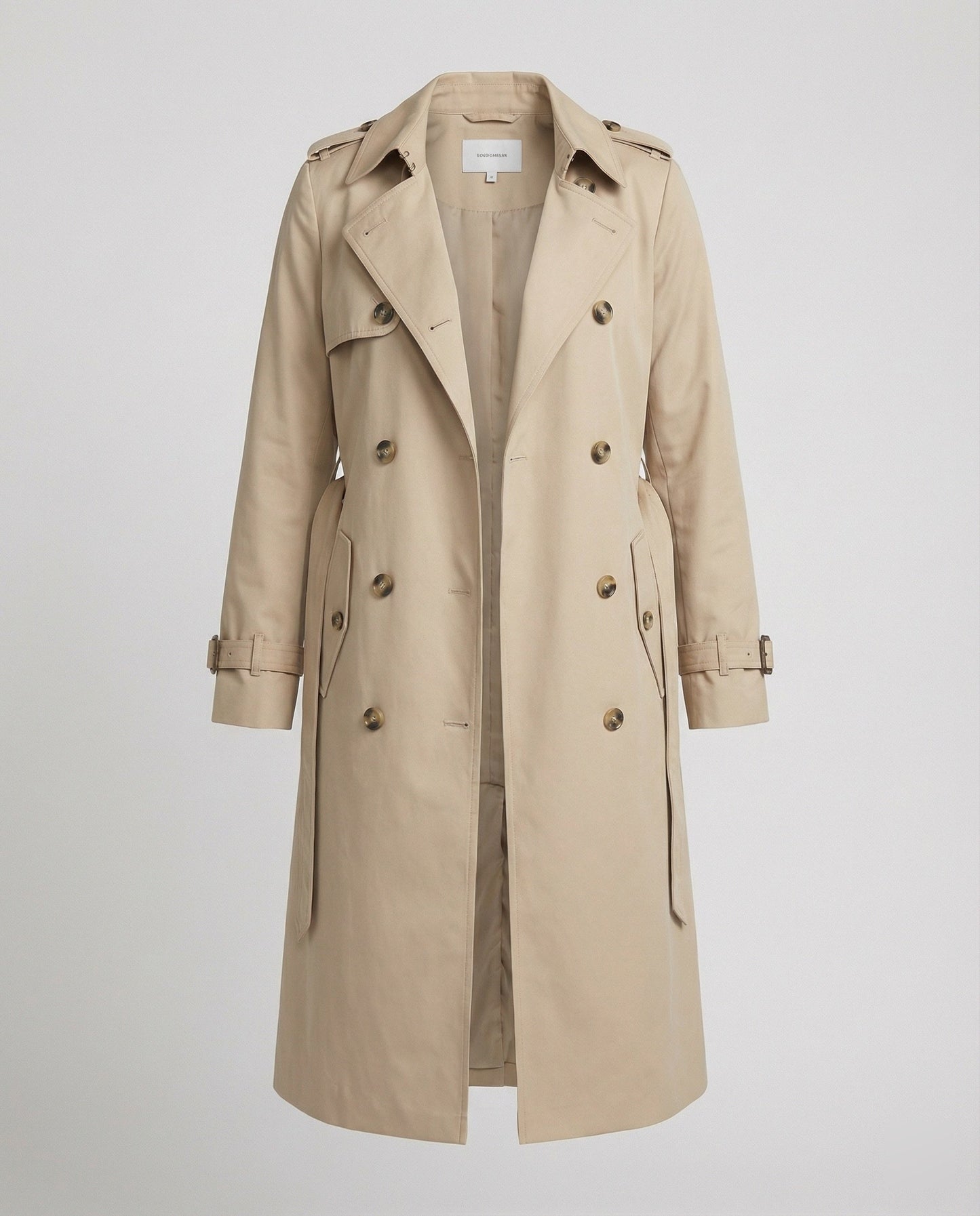 Damen Trenchcoat Tailliert Lang Mit Gürtel Modern