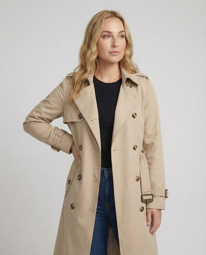 Damen Trenchcoat Tailliert Lang Mit Gürtel Modern - Norvielle