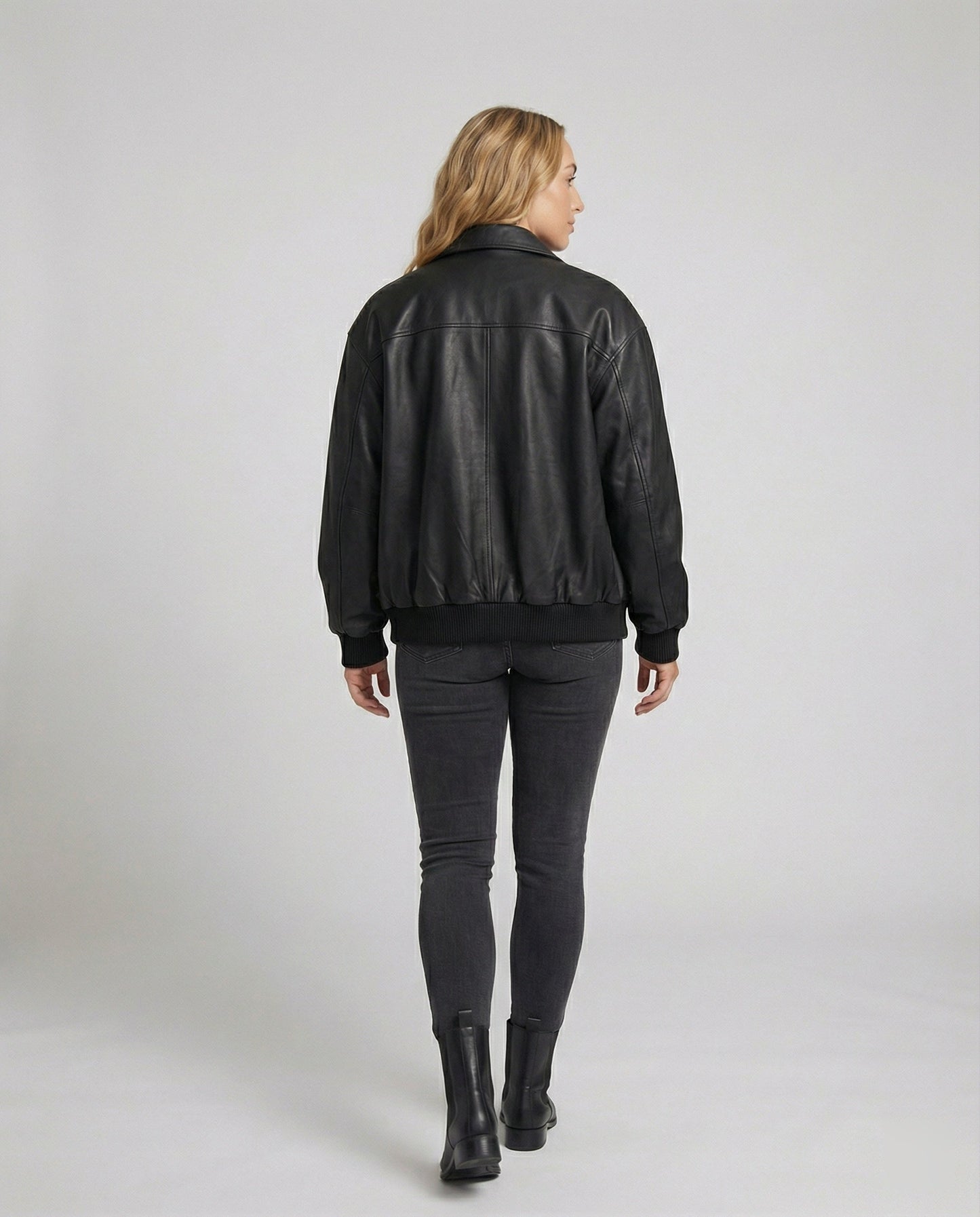 Veganer Ledermantel Damen Oversize Reißverschlussjacke Elastisch