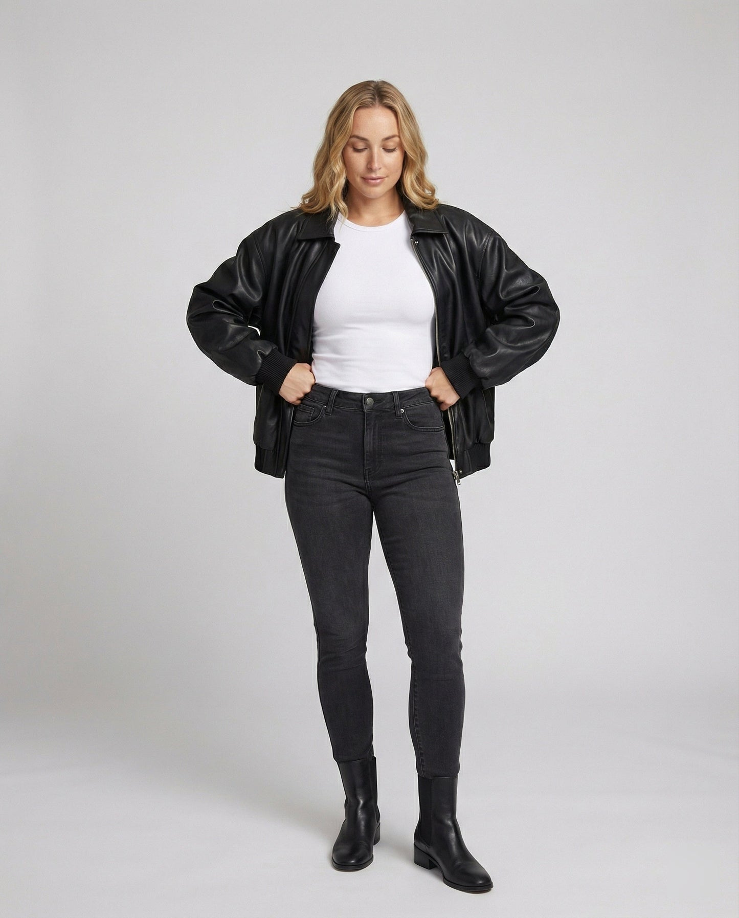 Veganer Ledermantel Damen Oversize Reißverschlussjacke Elastisch - Norvielle