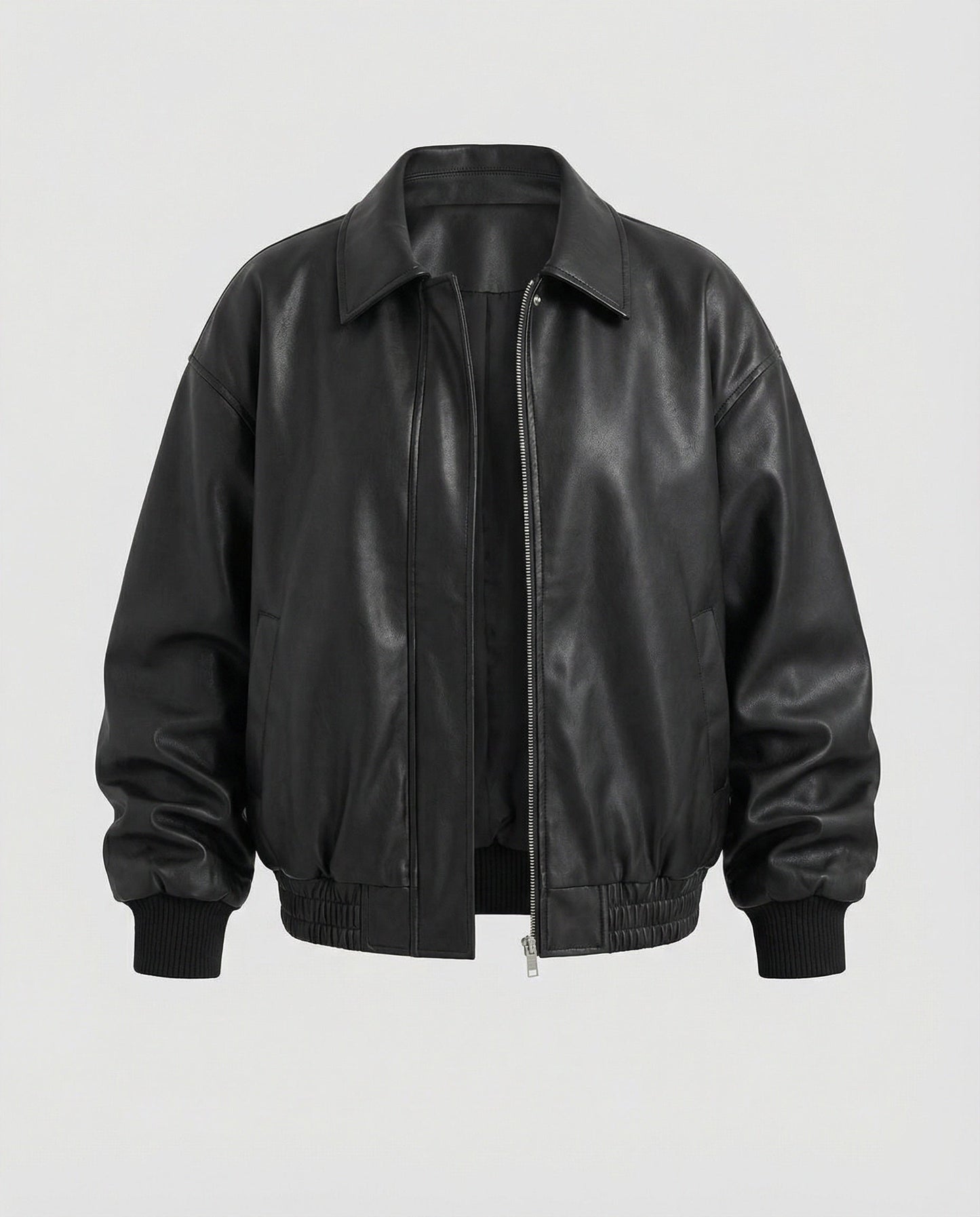 Veganer Ledermantel Damen Oversize Reißverschlussjacke Elastisch