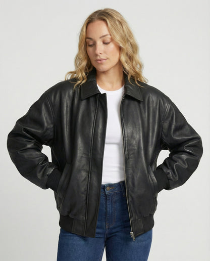 Veganer Ledermantel Damen Oversize Reißverschlussjacke Elastisch