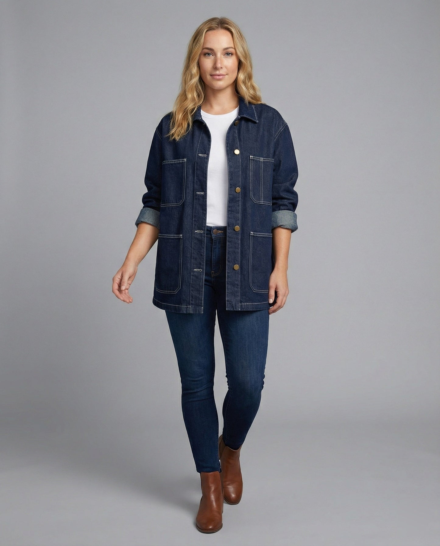 Damen Oversized Jeansjacke mit Taschen - Norvielle