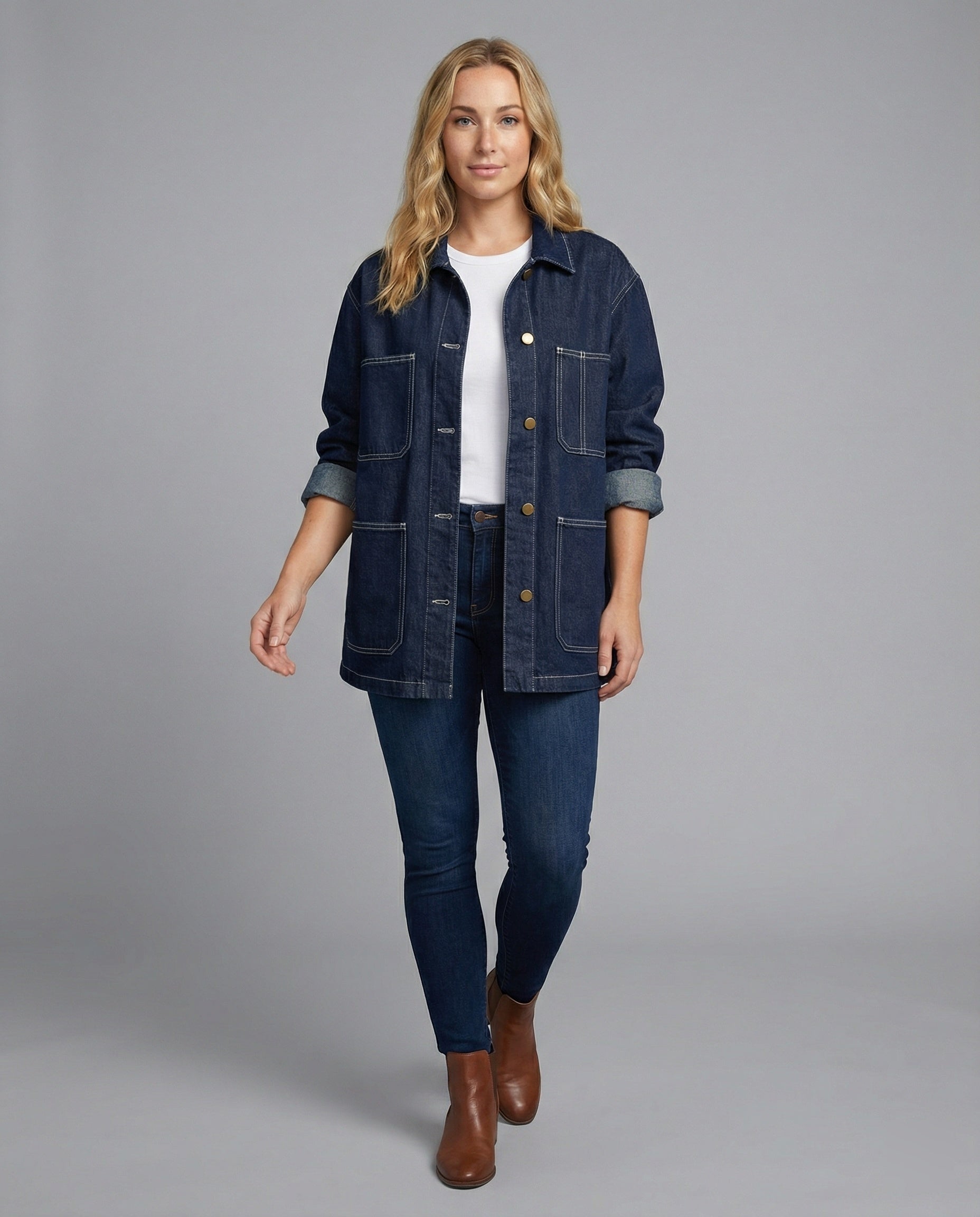 Damen Oversized Jeansjacke mit Taschen - Norvielle