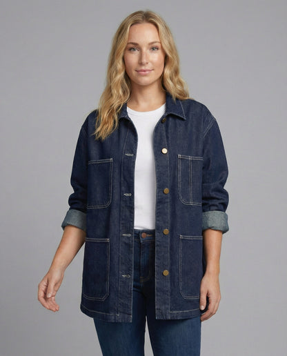 Damen Oversized Jeansjacke mit Taschen