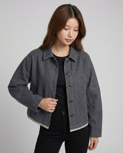 Weite Damen Kurzjacke Oversized Ballonärmel