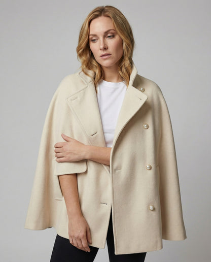 Damen Wollmix-Cape Stehkragen Asymmetrisch Winter - Norvielle