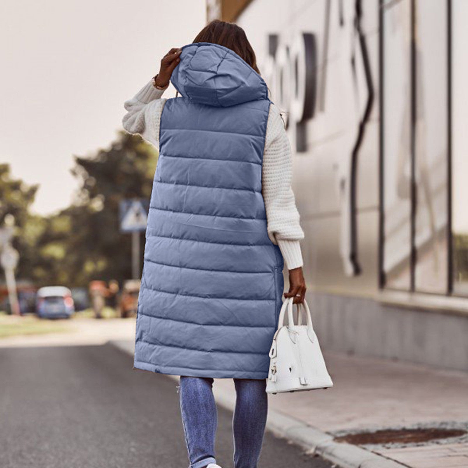 Ärmellose Steppweste Damen Übergröße Warm Kapuze - Norvielle