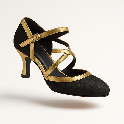 Damen High Heels mit Doppelriemen Glänzend Schwarz - Norvielle