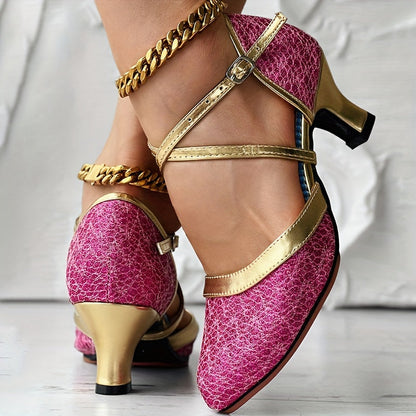 Damen High Heels mit Doppelriemen Glänzend