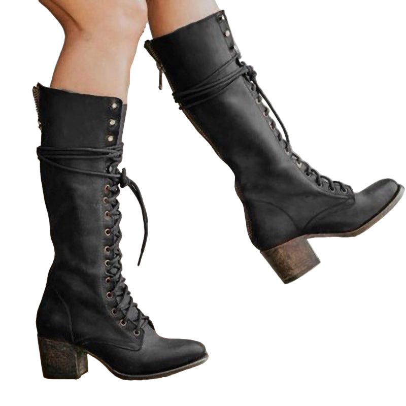 Damen Stiefel Knielang Hochhackig Schwarz - Norvielle