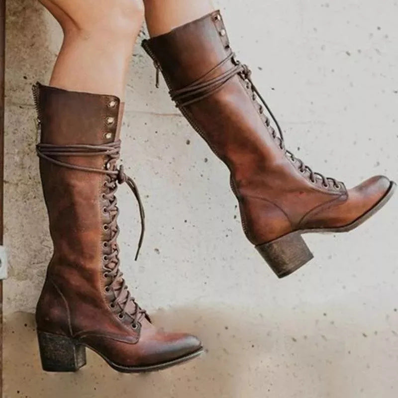 Damen Stiefel Knielang Hochhackig