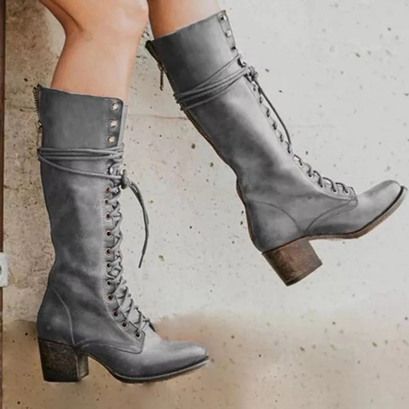 Damen Stiefel Knielang Hochhackig