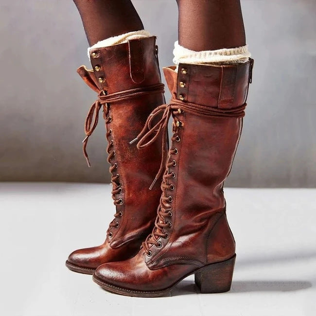 Damen Stiefel Knielang Hochhackig