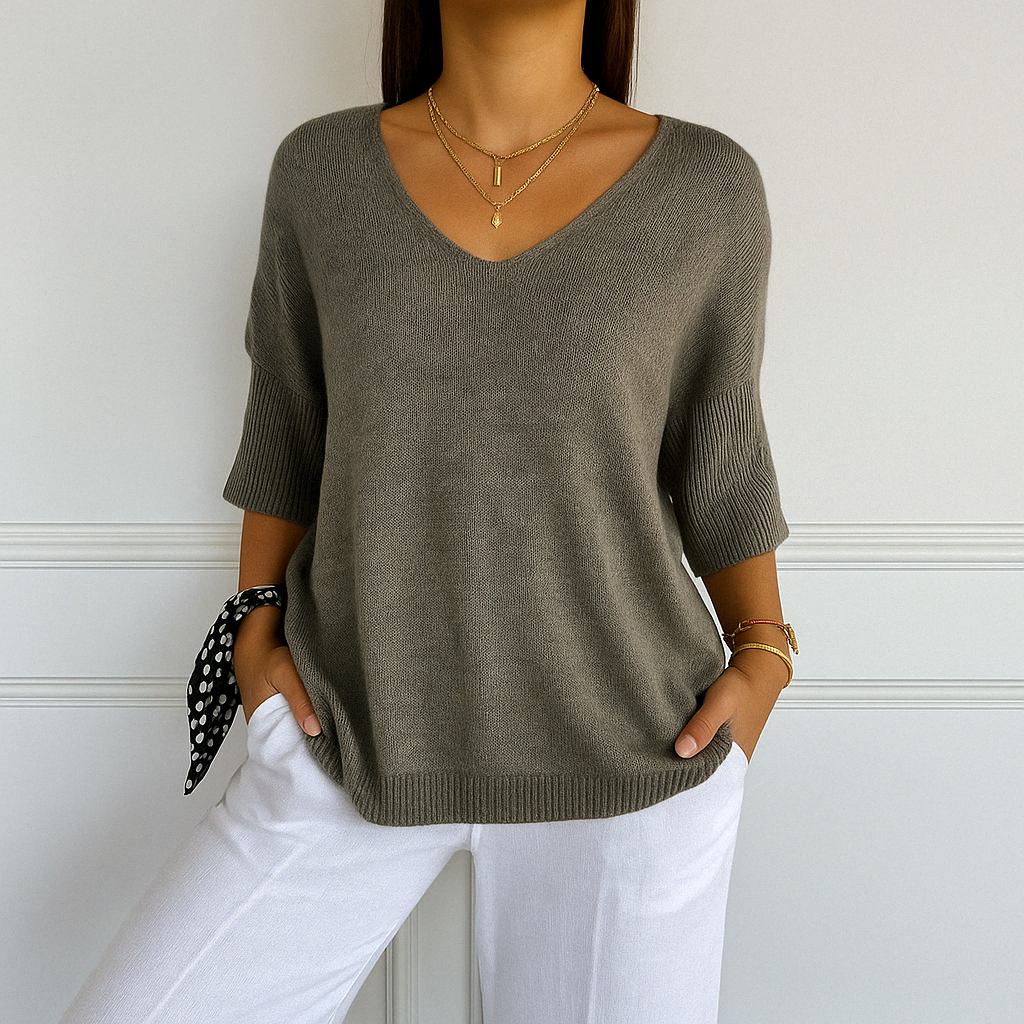 Damen Kurzarm-Pullover V-Ausschnitt Sommer - Norvielle