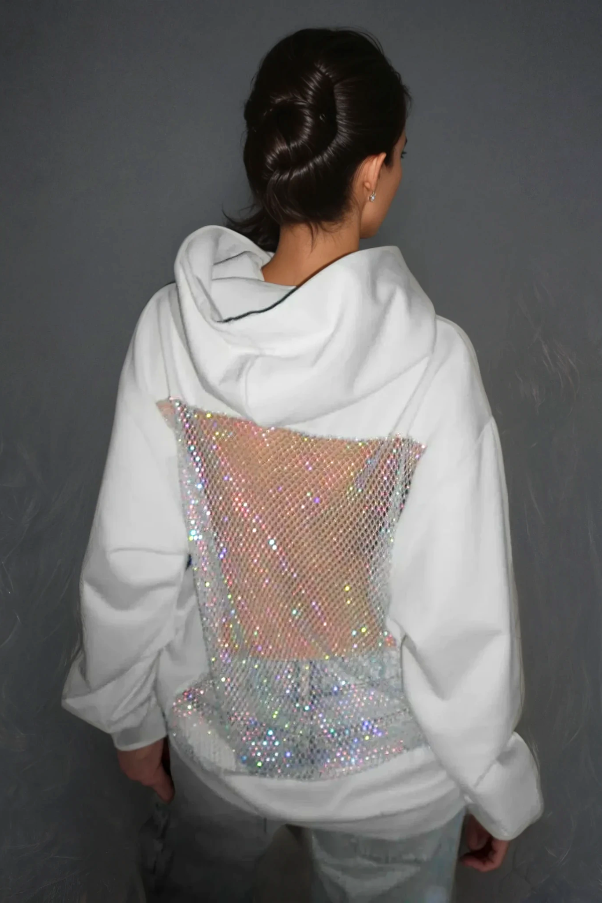 Damen Glitzer Hoodie Oversize Offener Rücken Mesh - Norvielle