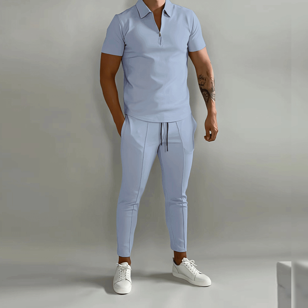 Herren Poloshirt Freizeitset mit Reißverschluss