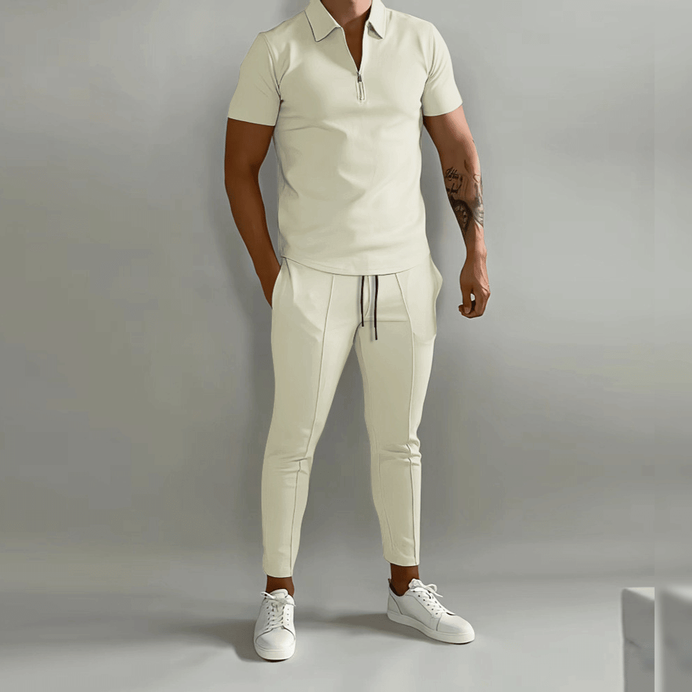 Herren Poloshirt Freizeitset mit Reißverschluss