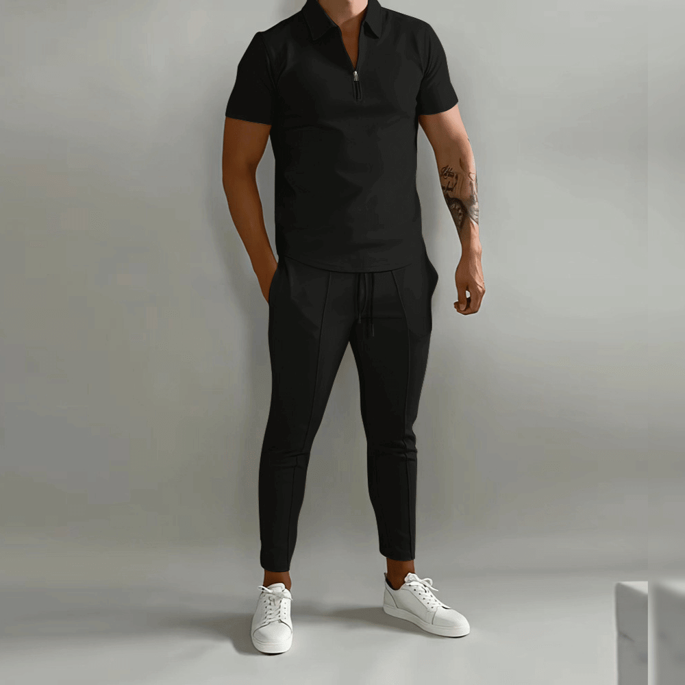 Herren Poloshirt Freizeitset mit Reißverschluss