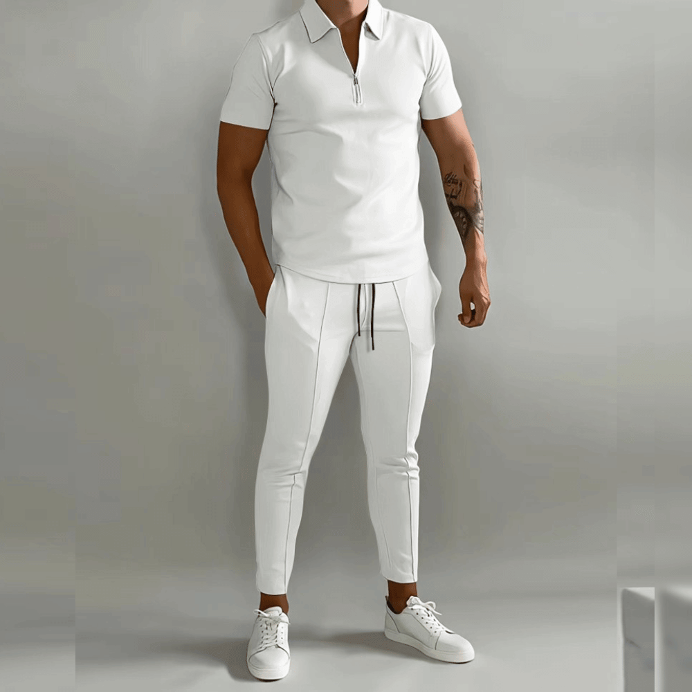 Herren Poloshirt Freizeitset mit Reißverschluss