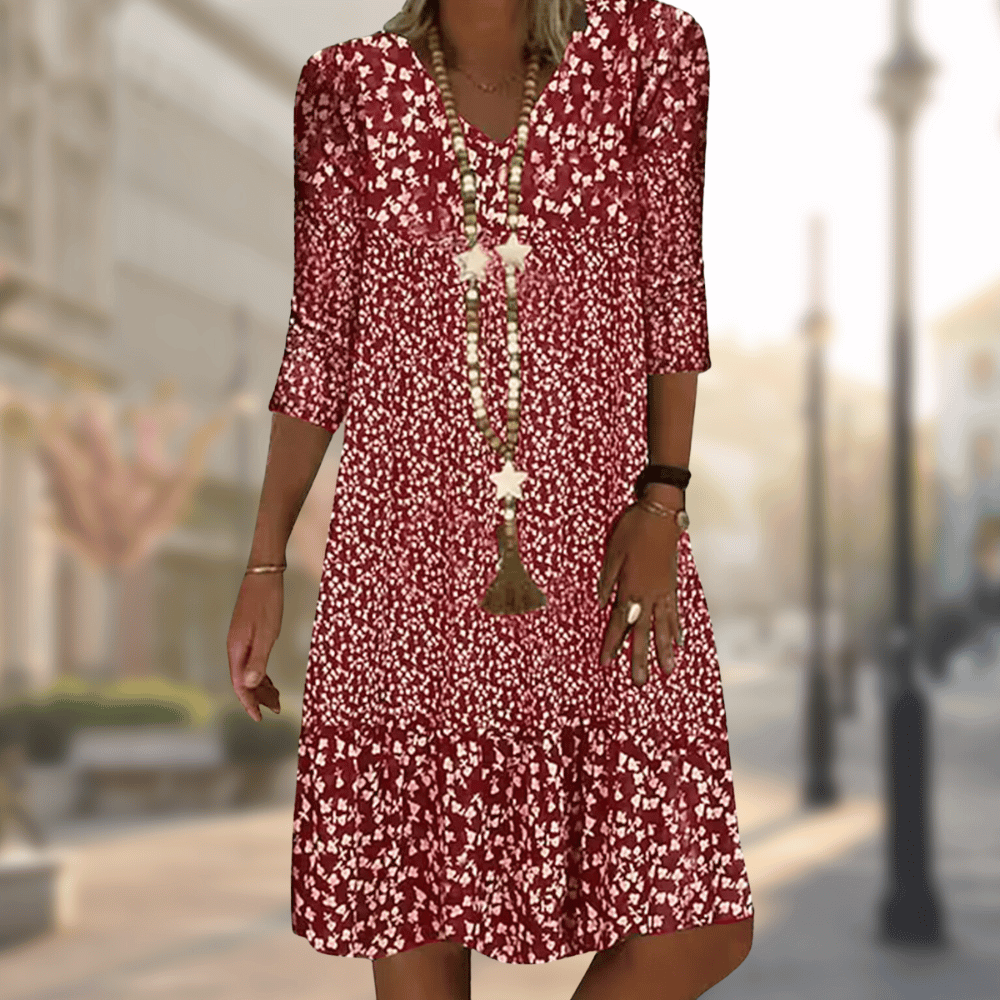 Damen Sommerkleid Midi V-Ausschnitt Blumenmuster