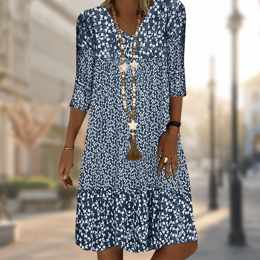 Damen Sommerkleid Midi V-Ausschnitt Blumenmuster - Norvielle