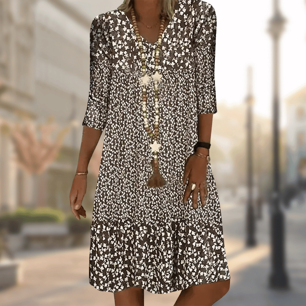 Damen Sommerkleid Midi V-Ausschnitt Blumenmuster