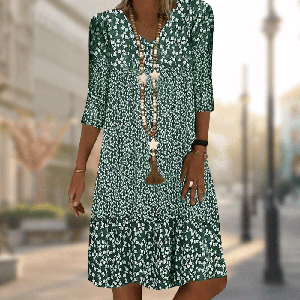 Damen Sommerkleid Midi V-Ausschnitt Blumenmuster