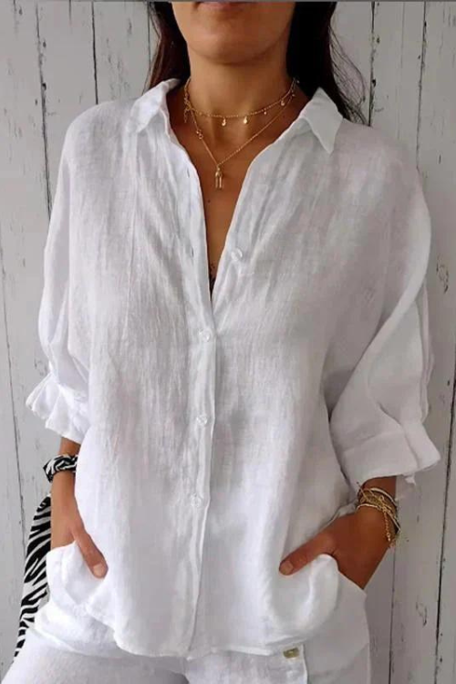 Damenbluse mit Knöpfen Elegantes Design Zeitlos Weiß - Norvielle
