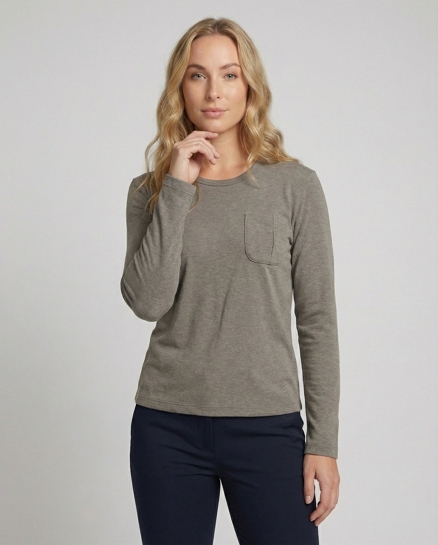 Damen Fleece Langarmshirt Warm mit Taschen - Norvielle