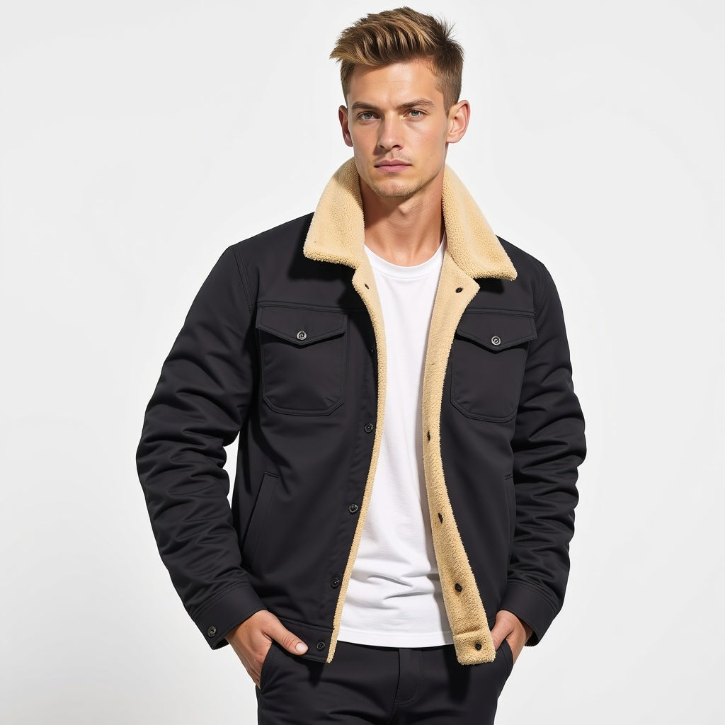 Herren Bomberjacke Gefüttert Warm Brusttaschen