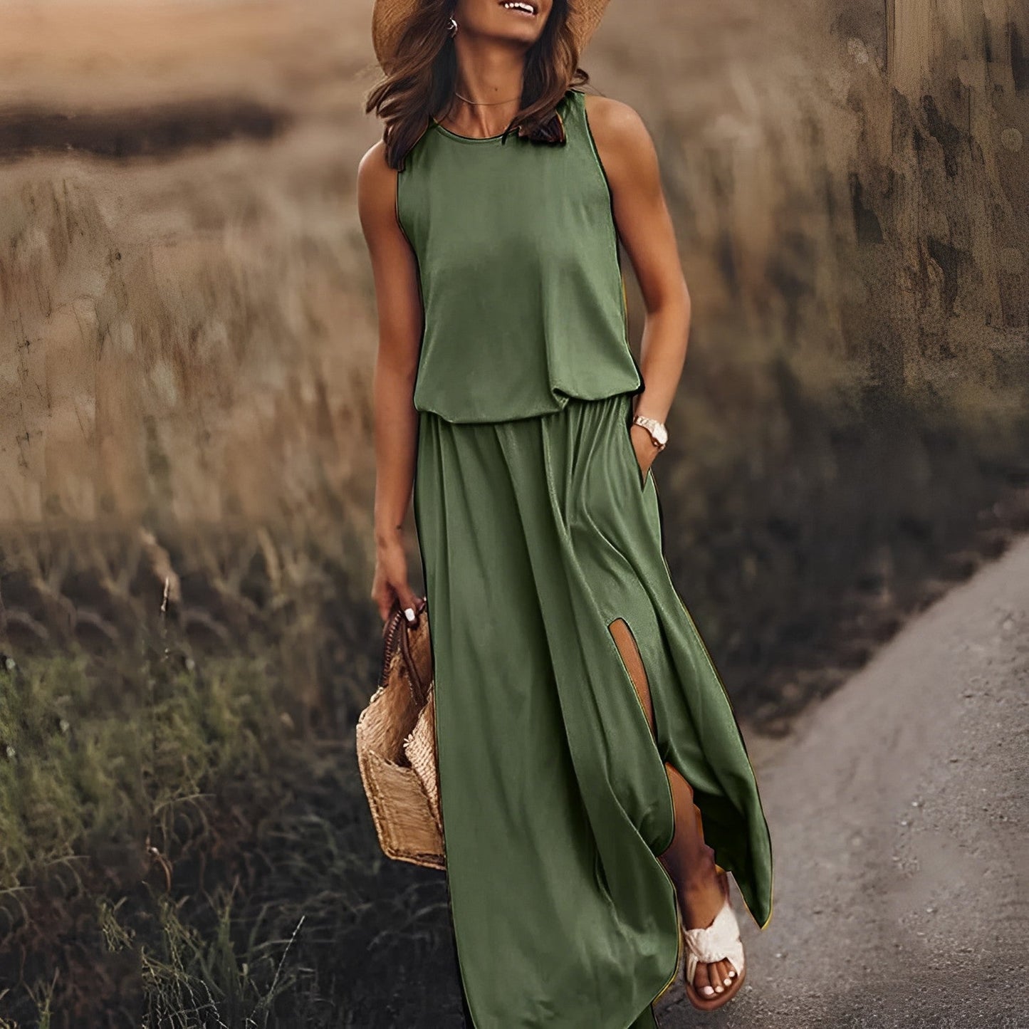 Damenkleid mit Schlitzaufschlag und Doppeltaschen