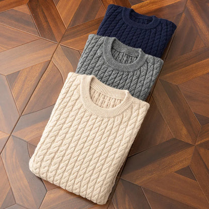 Herren Zopfstrick Pullover Wollmischung Warm