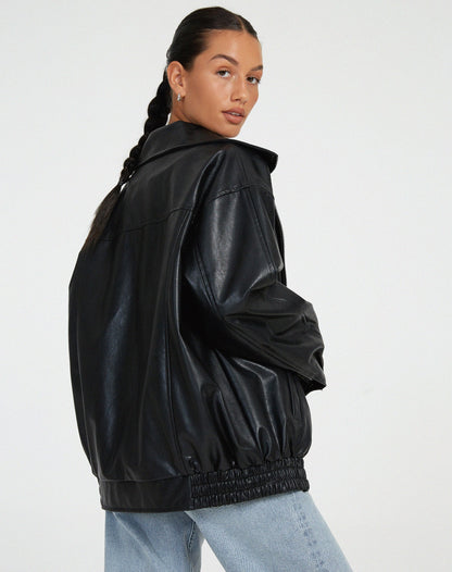 Damen Lederjacke Modernes Design Kunstleder
