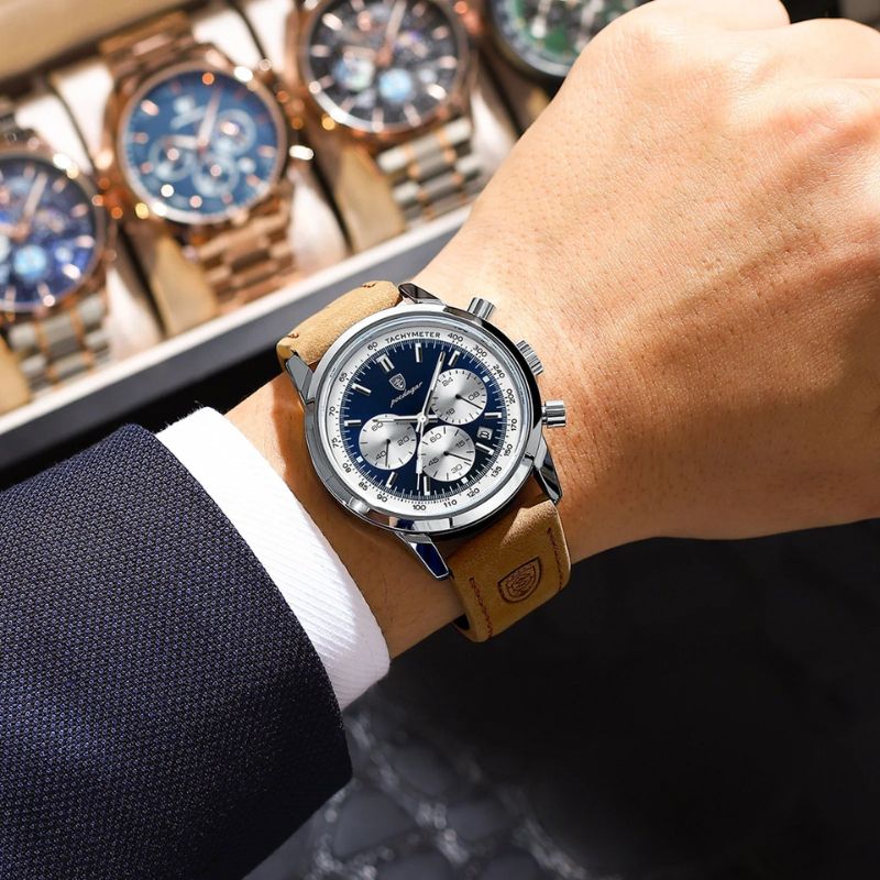 Herren Chronograph Armbanduhr Leder Automatik