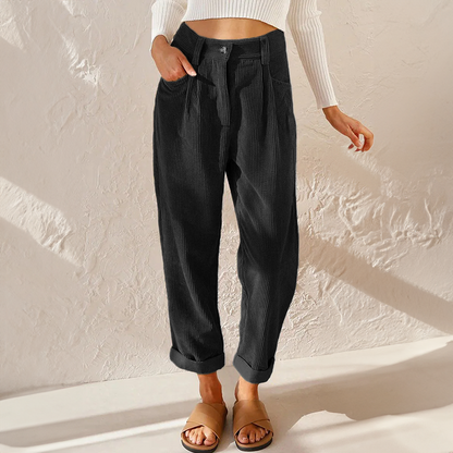 Hohe Taille Damenjeans Lockere Passform Mit Falten