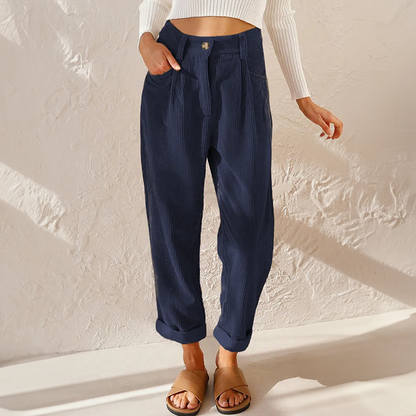 Hohe Taille Damenjeans Lockere Passform Mit Falten