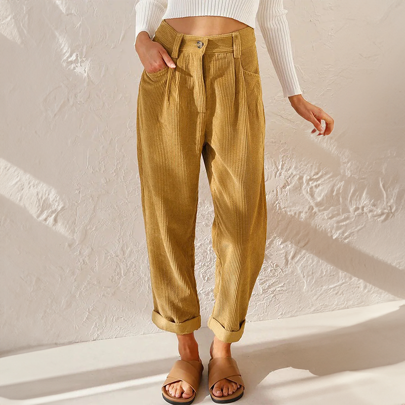 Hohe Taille Damenjeans Lockere Passform Mit Falten