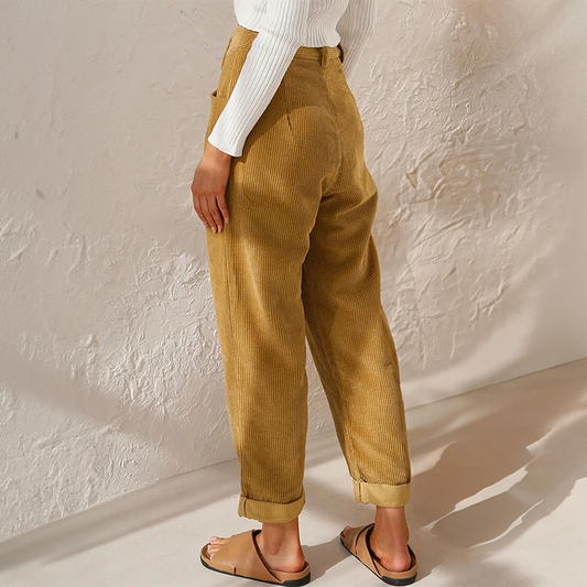 Hohe Taille Damenjeans Lockere Passform Mit Falten - Norvielle