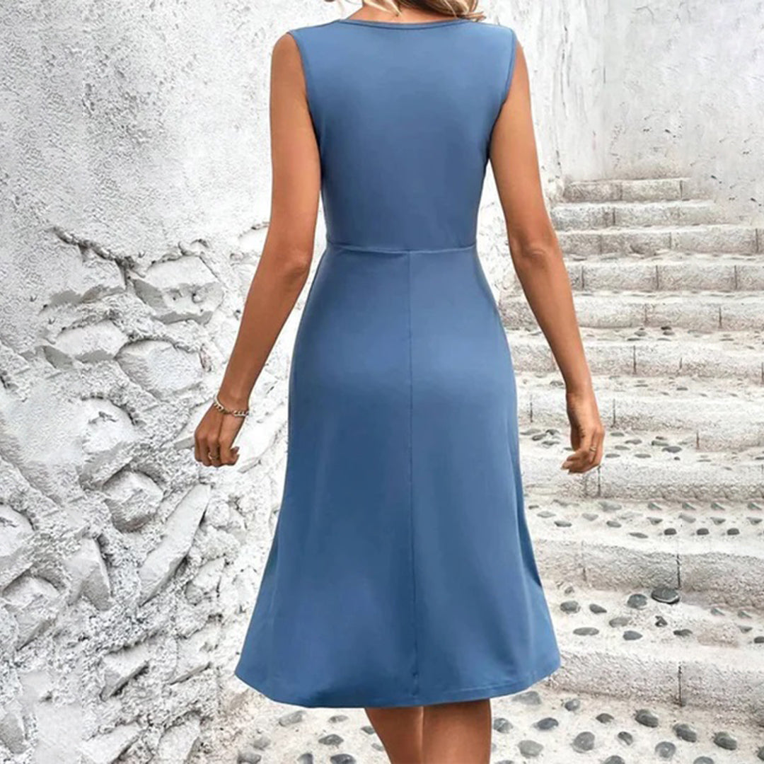 Damen Ärmelloses Plisseekleid V-Ausschnitt Blumenmuster Sommerkleid