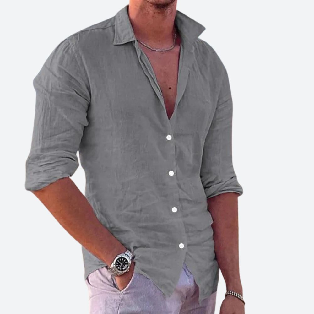 Herren Leinenhemd Bequem Sommerweiß
