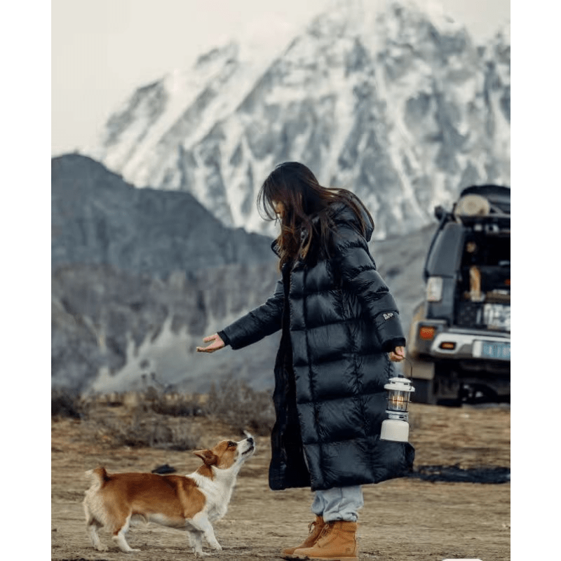 Damen Winterparka Lang Wattiert Mit Kapuze