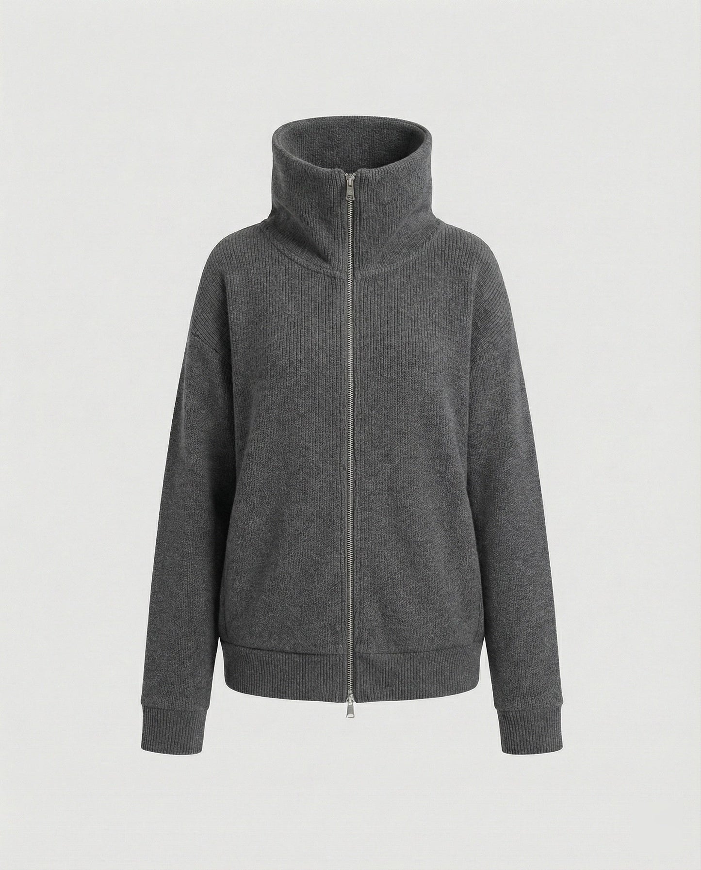 Damen Cardigan Strick Modern Doppelreißverschluss Hochkragen