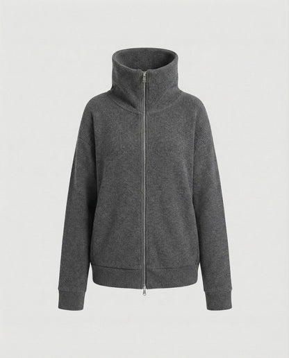 Damen Cardigan Strick Modern Doppelreißverschluss Hochkragen