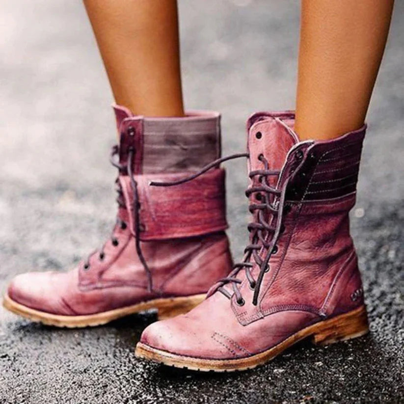 Damen Schnürstiefel Braun Leder - Norvielle